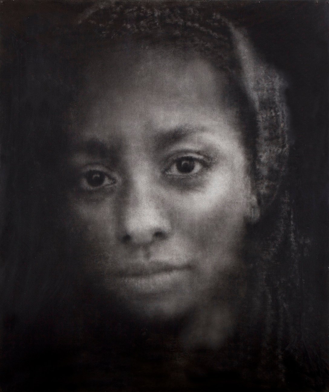 Caroline Burraway, Eden - The Jungle Calais, 2016 (2017), charcoal, 160 x 135 cm. Photo: Colin Mills.  